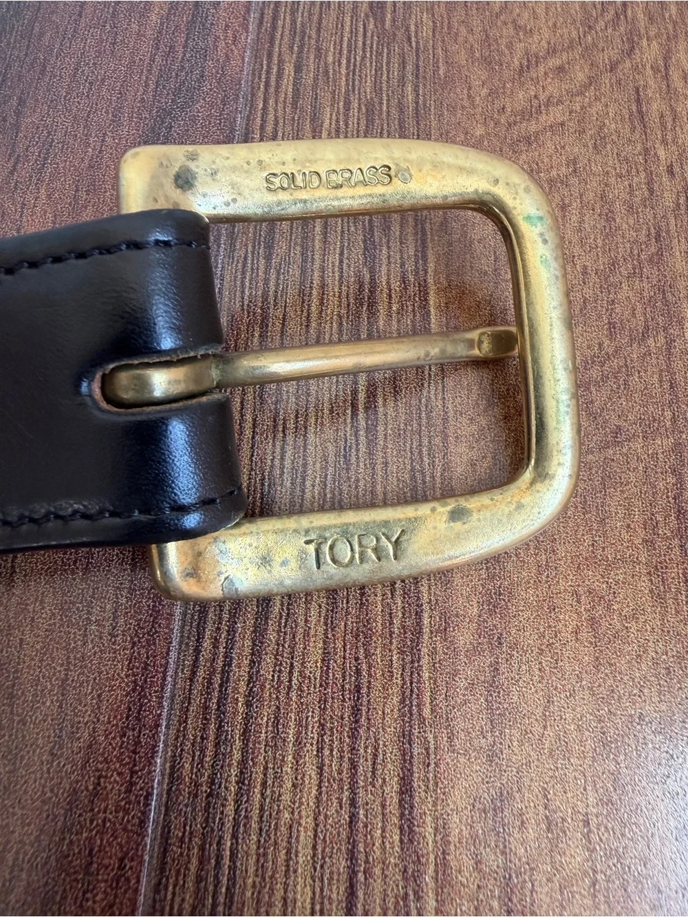 Tory English Bridle Leather Black Belt Gold Brass Hardware Mens 52 USA Made